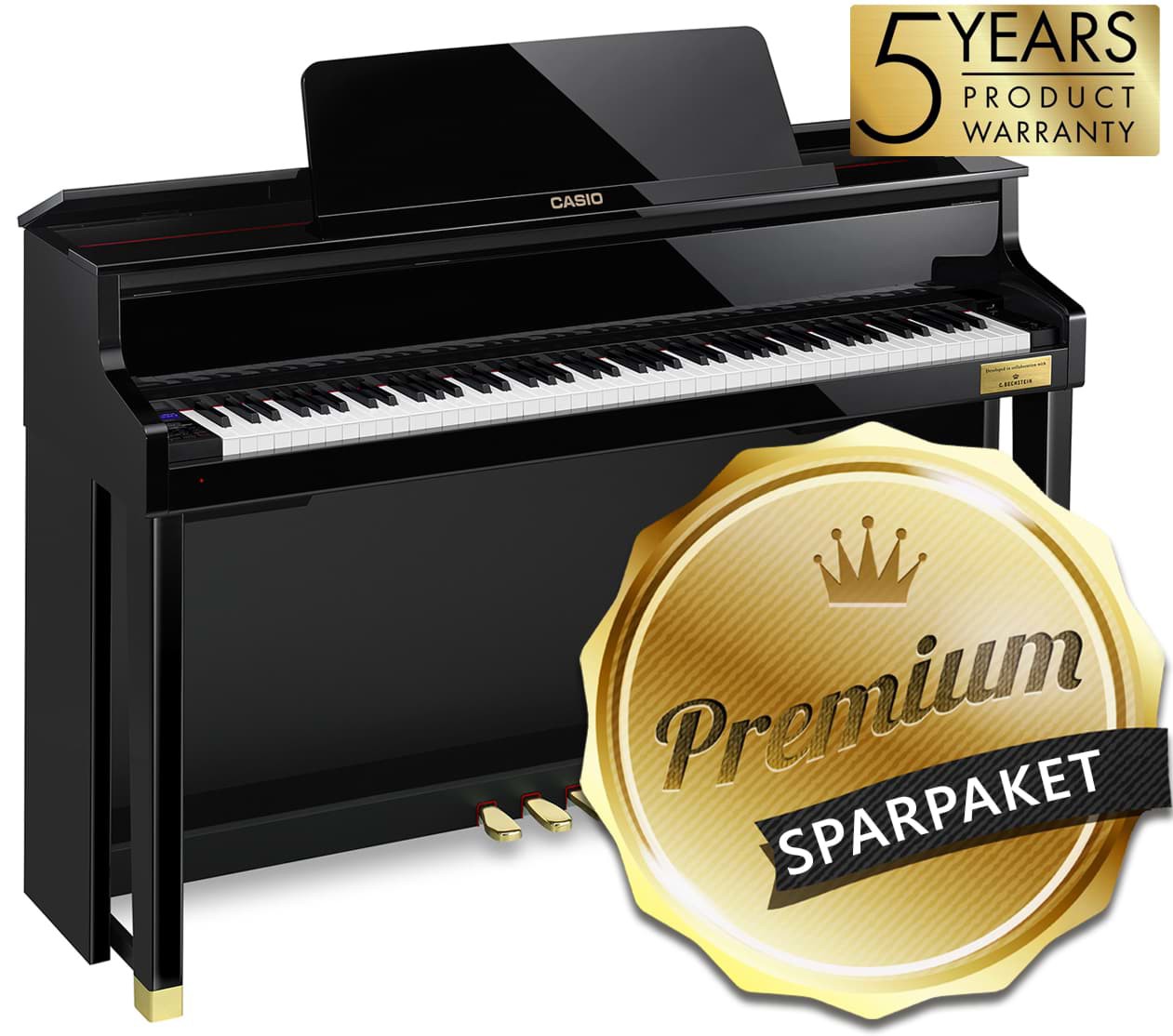 Casio Grand Hybrid GP-510 Schwarz Hochglanz - Premium-Sparpaket